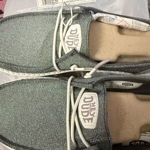 Woman’s Hey Dudes. Size 6 Wendy. Metallic Sparkle Charcoal Brand New